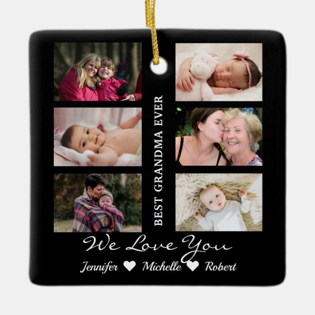Best Grandma Ever Custom Photos Grandchildren Name Ceramic Ornament (Front)