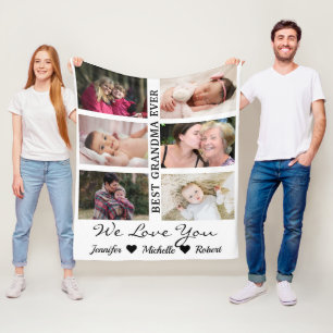 Best Grandma Ever Custom Photos Grandchildren Name Fleece Blanket