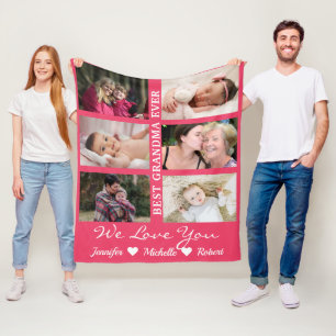 Best Grandma Ever Custom Photos Grandchildren Name Fleece Blanket