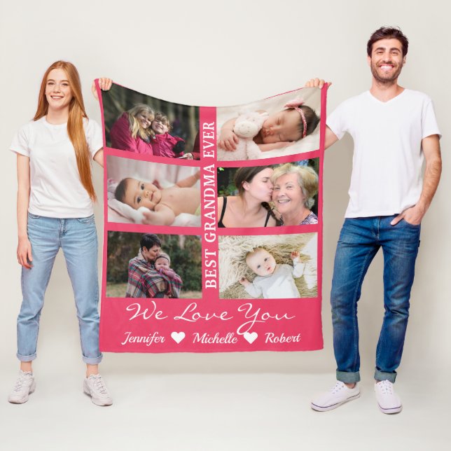 Best Grandma Ever Custom Photos Grandchildren Name Fleece Blanket (In Situ)