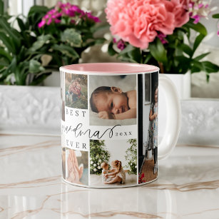 Best Grandma Ever   Elegant Script 8 Photo Collage Two-Tone Coffee Mug