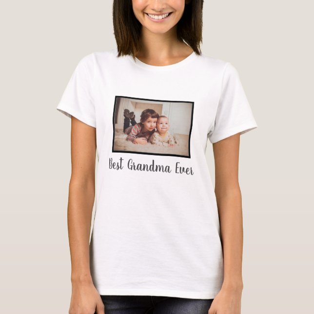 Best grandma ever family custom photo white T-Shirt (Front)