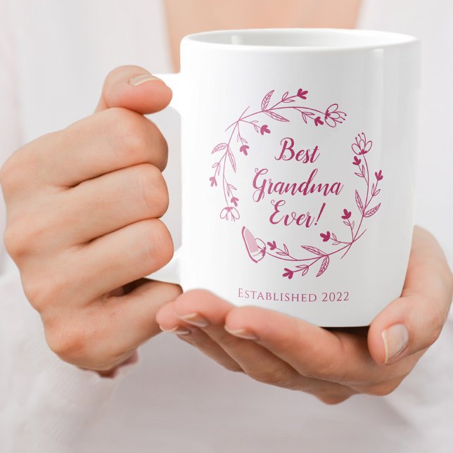 Best Grandma Ever Family Floral Wreath Year Pink Large Coffee Mug (Best Grandma Ever Family Floral Wreath Year Pink Giant Coffee Mug)
