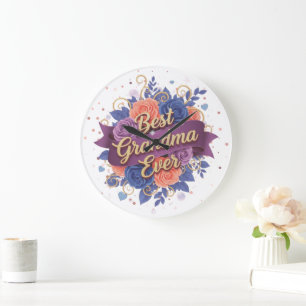 Best Grandma Ever Floral Large Clock