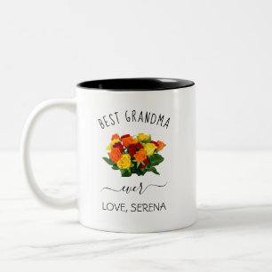 Best Grandma Ever, Floral Modern Trendy Two-Tone Coffee Mug