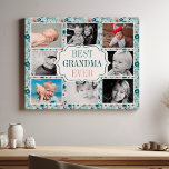 Best Grandma Ever Floral Photo Collage Faux Canvas Print<br><div class="desc">Celebrate the best grandma ever with this heartwarming personalised canvas print. Featuring a custom photo collage surrounded by a beautiful botanical floral design in soft pink and blue hues,  this artwork is a heartfelt gift for birthdays,  Mother's Day,  or any occasion to show your love and appreciation.</div>