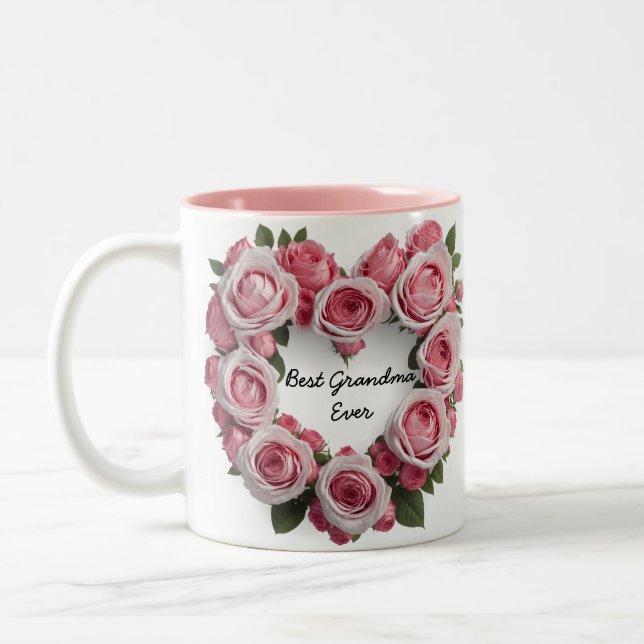 Best Grandma Ever Floral Pink  Two-Tone Coffee Mug (Left)