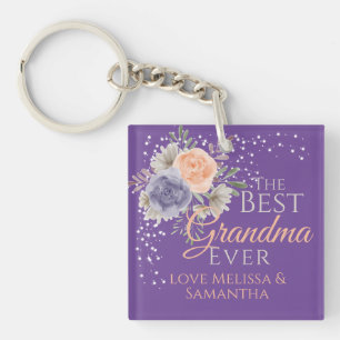 Best Grandma Ever Floral Purple Peony Rose Key Ring