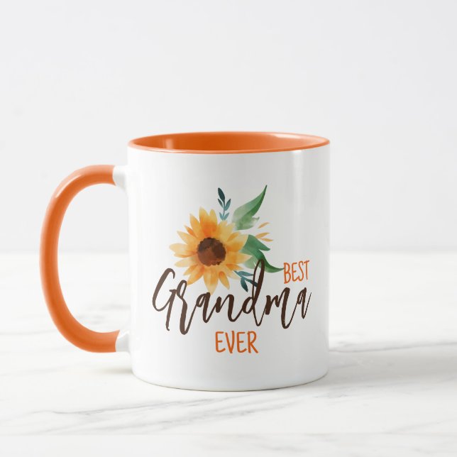 Best Grandma Ever Floral Sunflower Personalised Mug (Left)