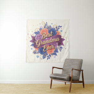 Best Grandma Ever Floral Tapestry