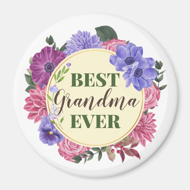 Best Grandma Ever floral wreath Magnet (Front)