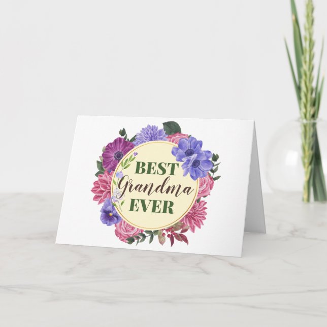 Best Grandma Ever floral wreath Mother's Day card (Front)