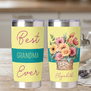 Best grandma ever gerbera flowers yellow insulated tumbler