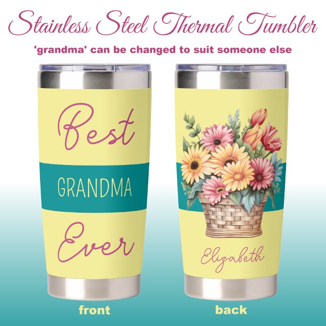 Best grandma ever gerbera flowers yellow insulated tumbler (Creator Uploaded)