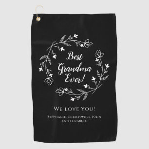 Best Grandma Ever Golfer Keepsake Grandkids Black Golf Towel