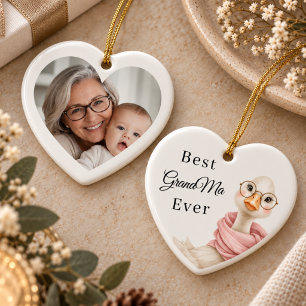 Best Grandma Ever Goose Photo Heart Ceramic Tree Decoration