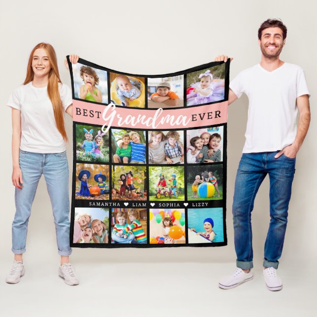 Best Grandma Ever Grandchildren 16 Photo Collage   Fleece Blanket (In Situ)