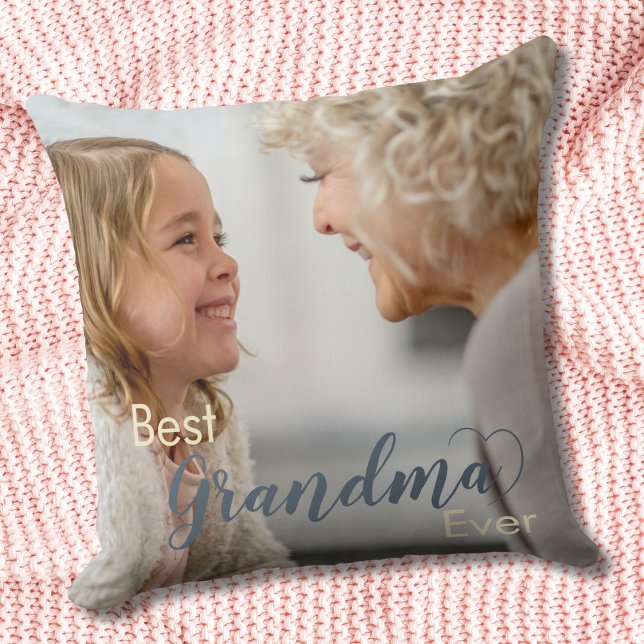Best Grandma Ever Grey Script Heart Photo Cushion (Creator Uploaded)