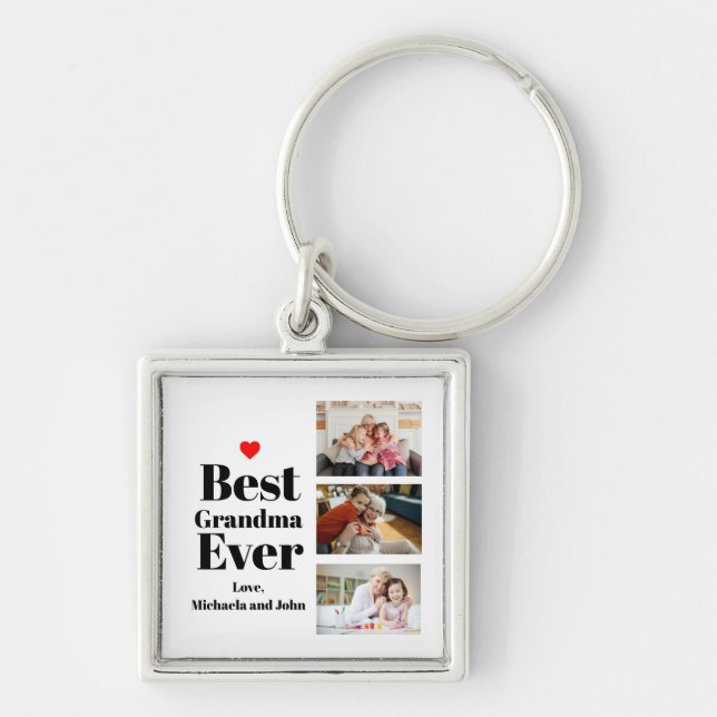 Best Grandma Ever Heart 3 Photo Collage Key Ring (Front)