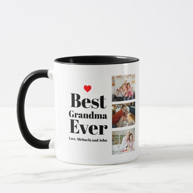 Best Grandma Ever Heart 3 Photo Collage Mug (Left)
