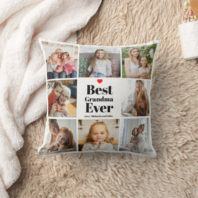 Best Grandma Ever Heart 8 Photo Collage Cushion (Blanket)