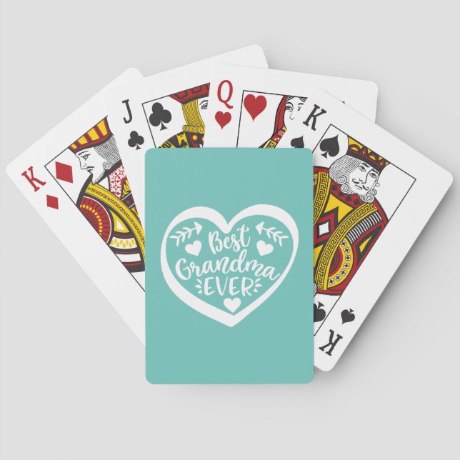 Best Grandma Ever Heart Gift Playing Cards (Back)