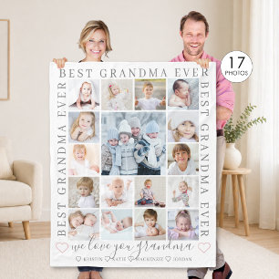 BEST GRANDMA EVER Love You 17 Photo White Fleece Blanket