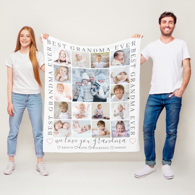 BEST GRANDMA EVER Love You 17 Photo White Fleece Blanket (In Situ)