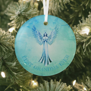 Best Grandma Ever Marble Effect Angel Teal Glass Tree Decoration