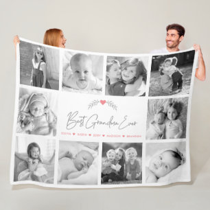 Best Grandma Ever Modern Script 10 Photo Collage Fleece Blanket