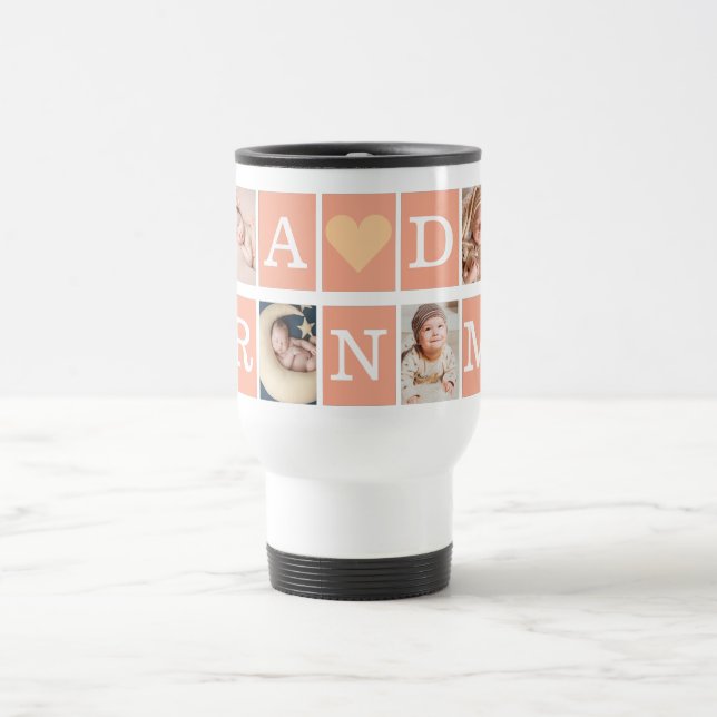  Best grandma Ever Modern Script 4 Photo Collage  Travel Mug (Center)