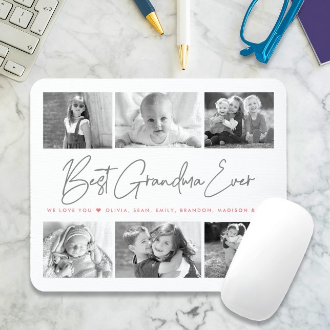Best Grandma Ever Modern Script 6 Photo Collage Mouse Mat (Creator Uploaded)