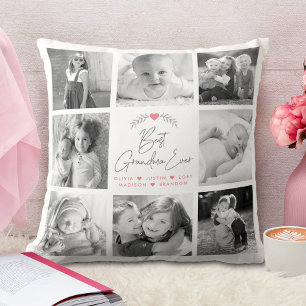Best Grandma Ever Modern Script 8 Photo Collage Cushion