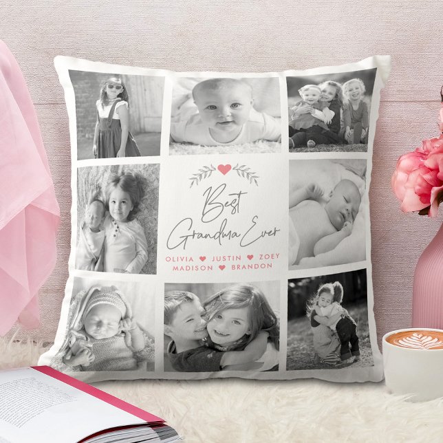 Best Grandma Ever Modern Script 8 Photo Collage Cushion (Creator Uploaded)