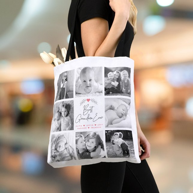 Best Grandma Ever Modern Script 8 Photo Collage Tote Bag (Creator Uploaded)