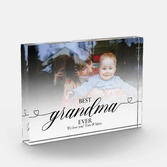 Best Grandma Ever Modern Trendy Script Love Gifts Photo Block (Left)
