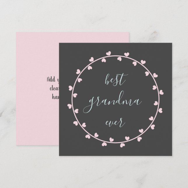 Best grandma ever Mother’s Day card pink hearts (Front/Back)