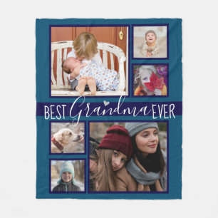 Best Grandma Ever Multi Photo Blue Fleece Blanket
