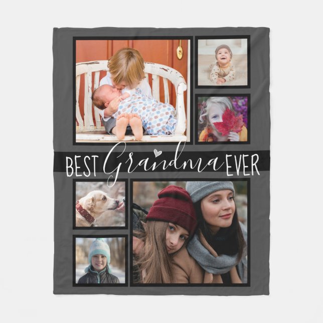 Best Grandma Ever Multi Photo Grey Fleece Blanket (Front)