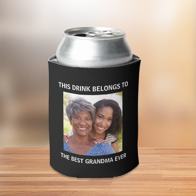 Best  Grandma Ever Personalised Photo Black Can Cooler (Creator Uploaded)