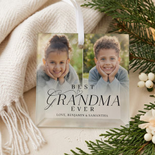 Best Grandma Ever Personalised Photo Collage Gift Glass Tree Decoration