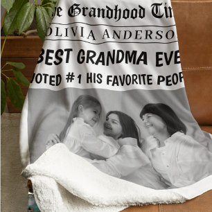 Best Grandma Ever Personalized Newspaper Photo  Sherpa Blanket