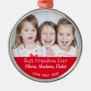 Best Grandma Ever Personalized Photo Christmas Metal Tree Decoration
