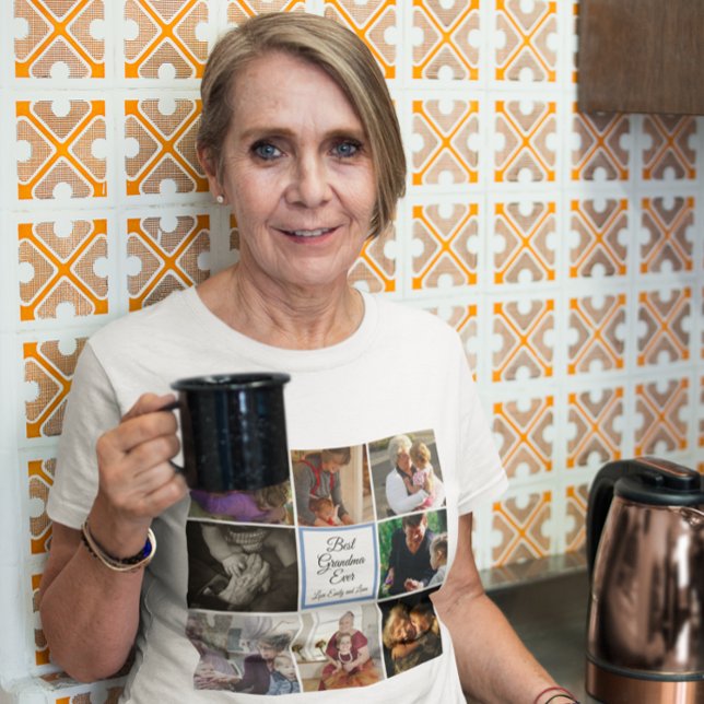 Best grandma ever photo collage custom text white T-Shirt (Creator Uploaded)