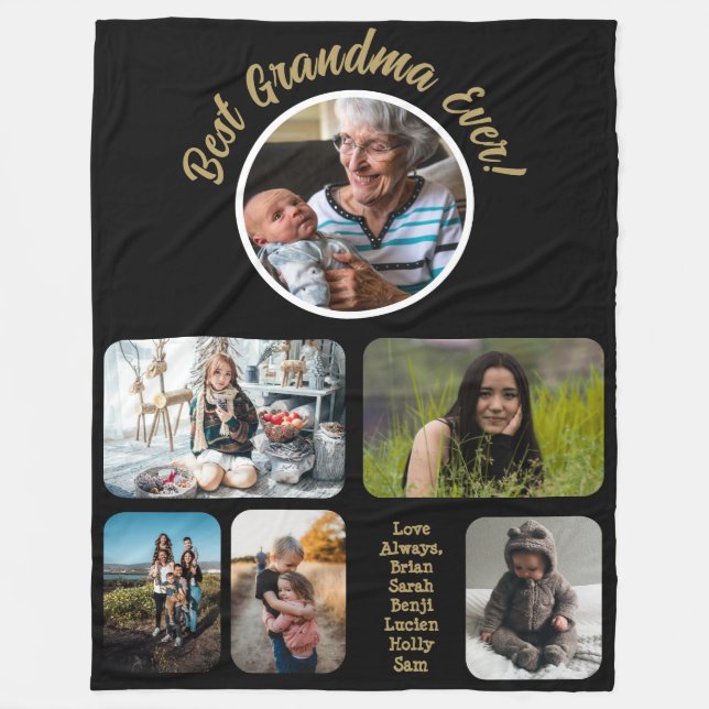 Best Grandma Ever Photo Collage Fleece Blanket (Front)