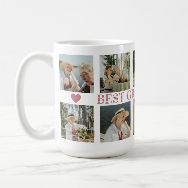 Best Grandma Ever Photo Collage – Gift with Hearts Coffee Mug (Left)
