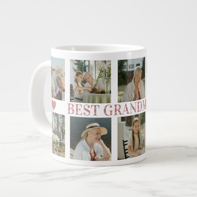 Best Grandma Ever Photo Collage – Gift with Hearts Large Coffee Mug (Front Left)