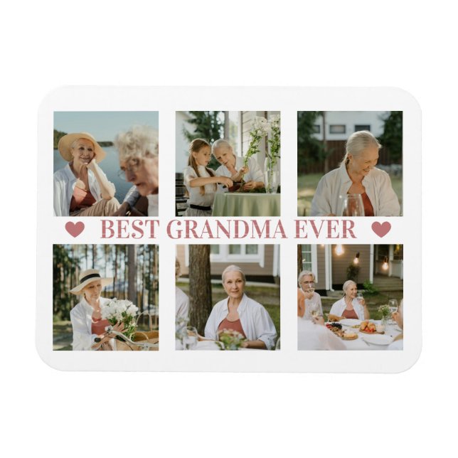 Best Grandma Ever Photo Collage – Gift with Hearts Magnet (Horizontal)