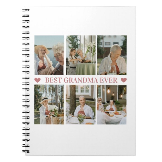 Best Grandma Ever Photo Collage – Gift with Hearts Notebook (Front)
