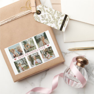 Best Grandma Ever Photo Collage – Gift with Hearts Rectangular Sticker